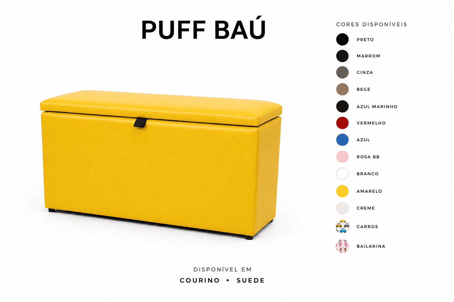 Puff Baú Tampa lisa Retangular 60x33 - Amarelo