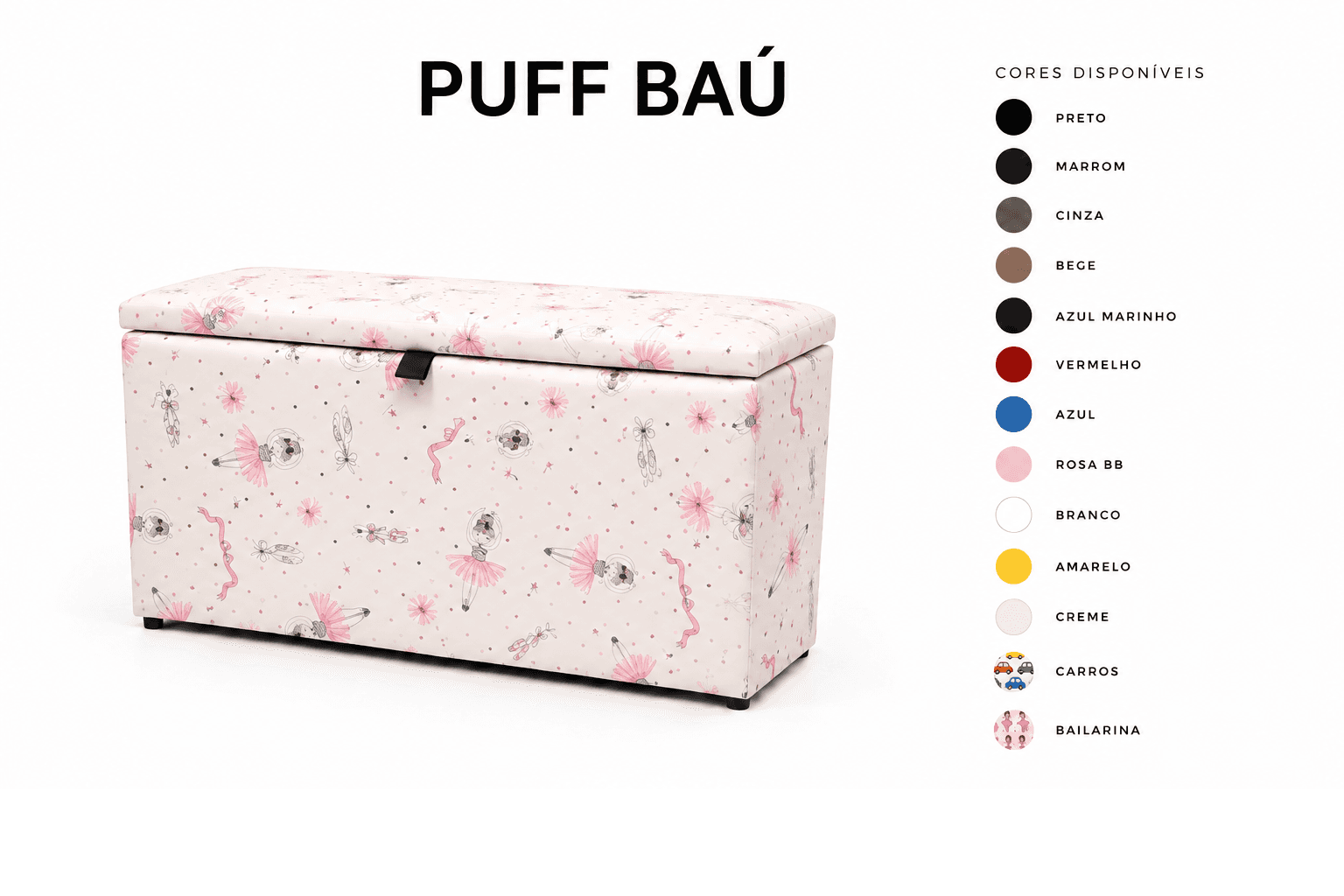 Puff Baú Tampa lisa Retangular 60x33 - Bailarina