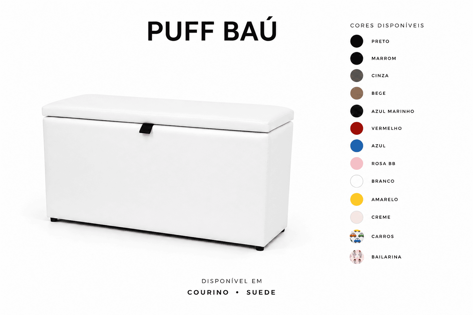 Puff Baú Tampa lisa Retangular 60x33 - Branco