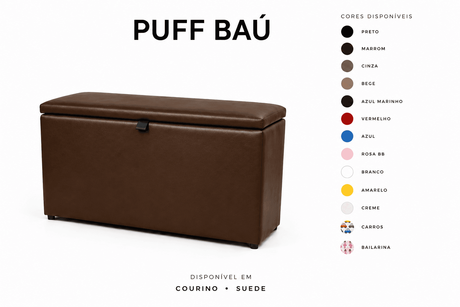 Puff Baú Tampa lisa Retangular 60x33 - Marrom