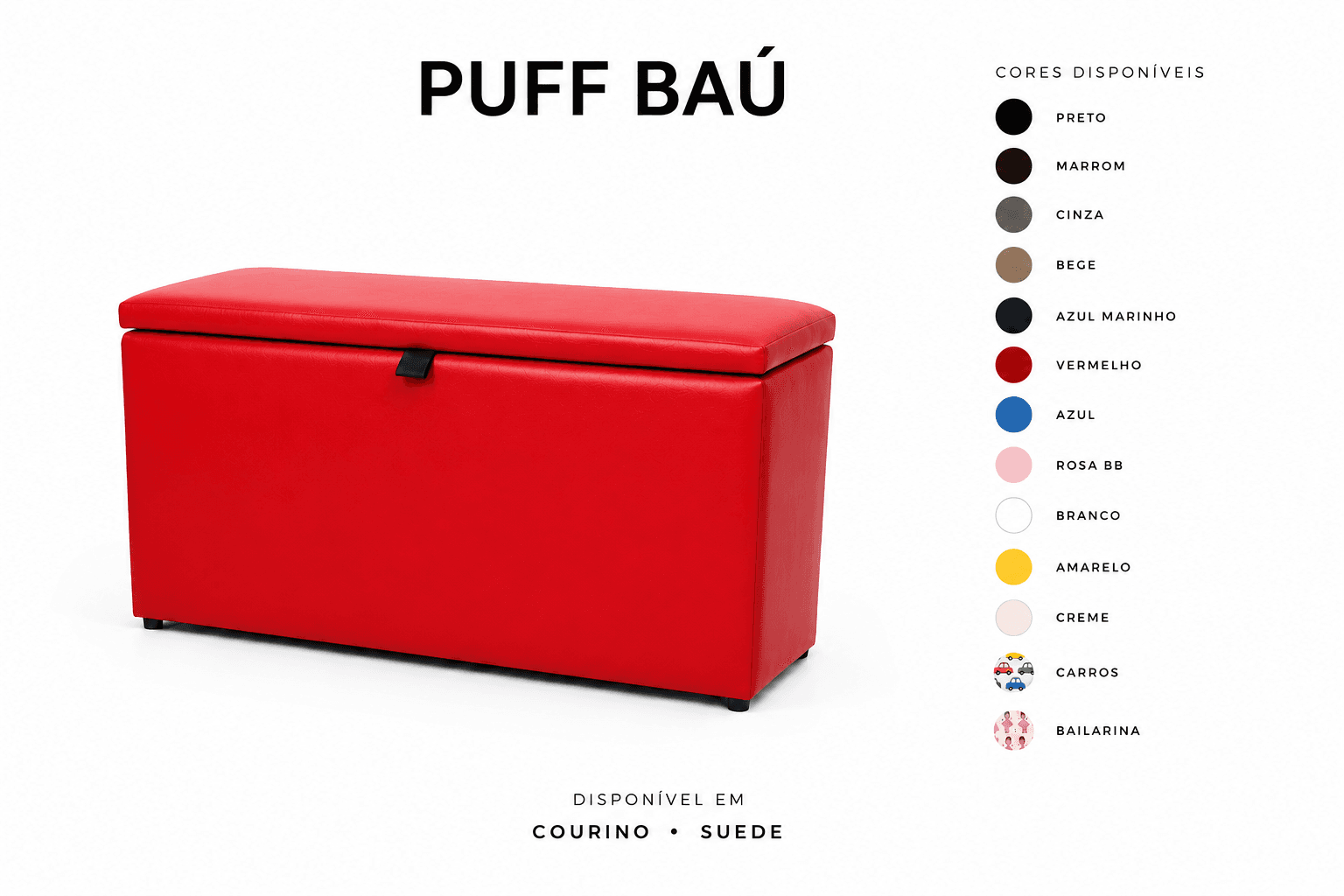 Puff Baú Tampa lisa Retangular 60x33 - Vermelho