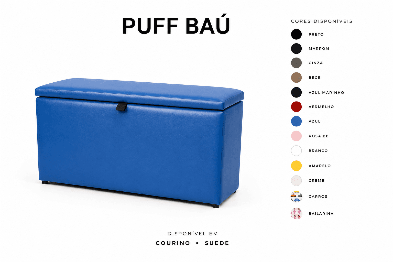 Puff Baú Tampa lisa Retangular 60x33 - Azul