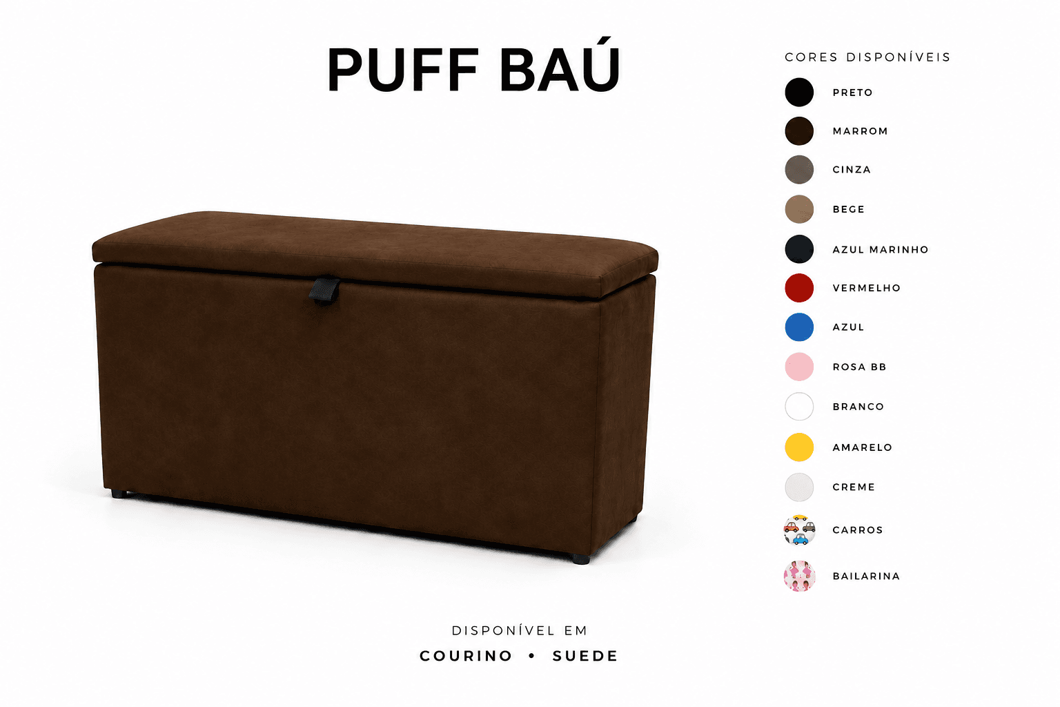 Puff Baú Tampa lisa Retangular 60x33 - Marrom