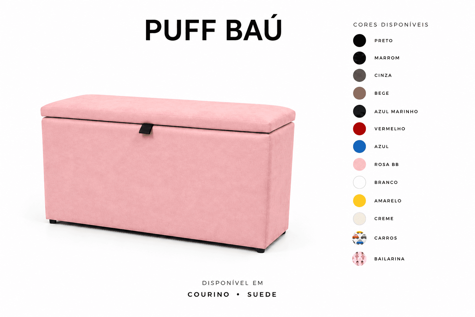 Puff Baú Tampa lisa Retangular 60x33 - Rosa BB